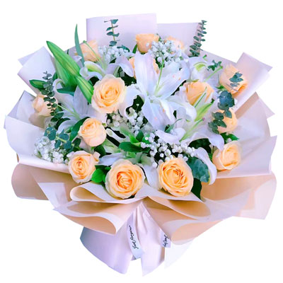 张家口16朵香槟玫瑰2支百合，爱的温暖和幸福