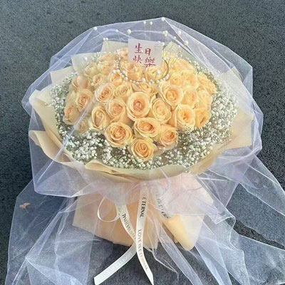 张家口52朵香槟玫瑰满天星，你就是我的全部