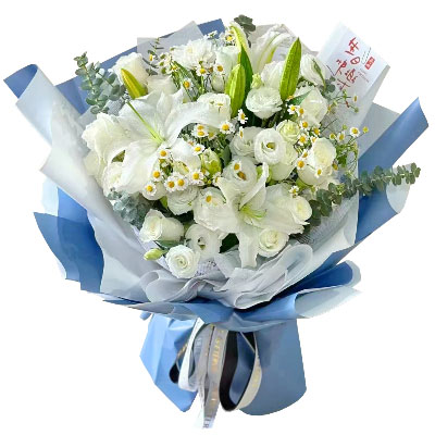 张家口11朵白玫瑰桔梗百合，爱永恒不息