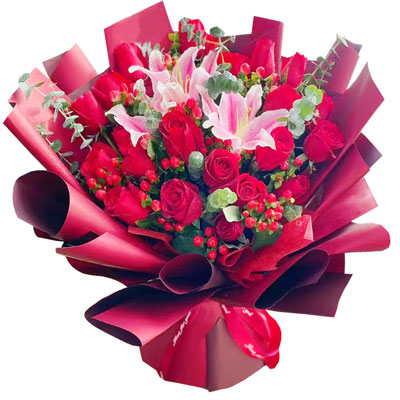 张家口22朵红玫瑰百合，爱的火焰