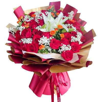 张家口33朵红玫瑰百合，爱如同花般绽放